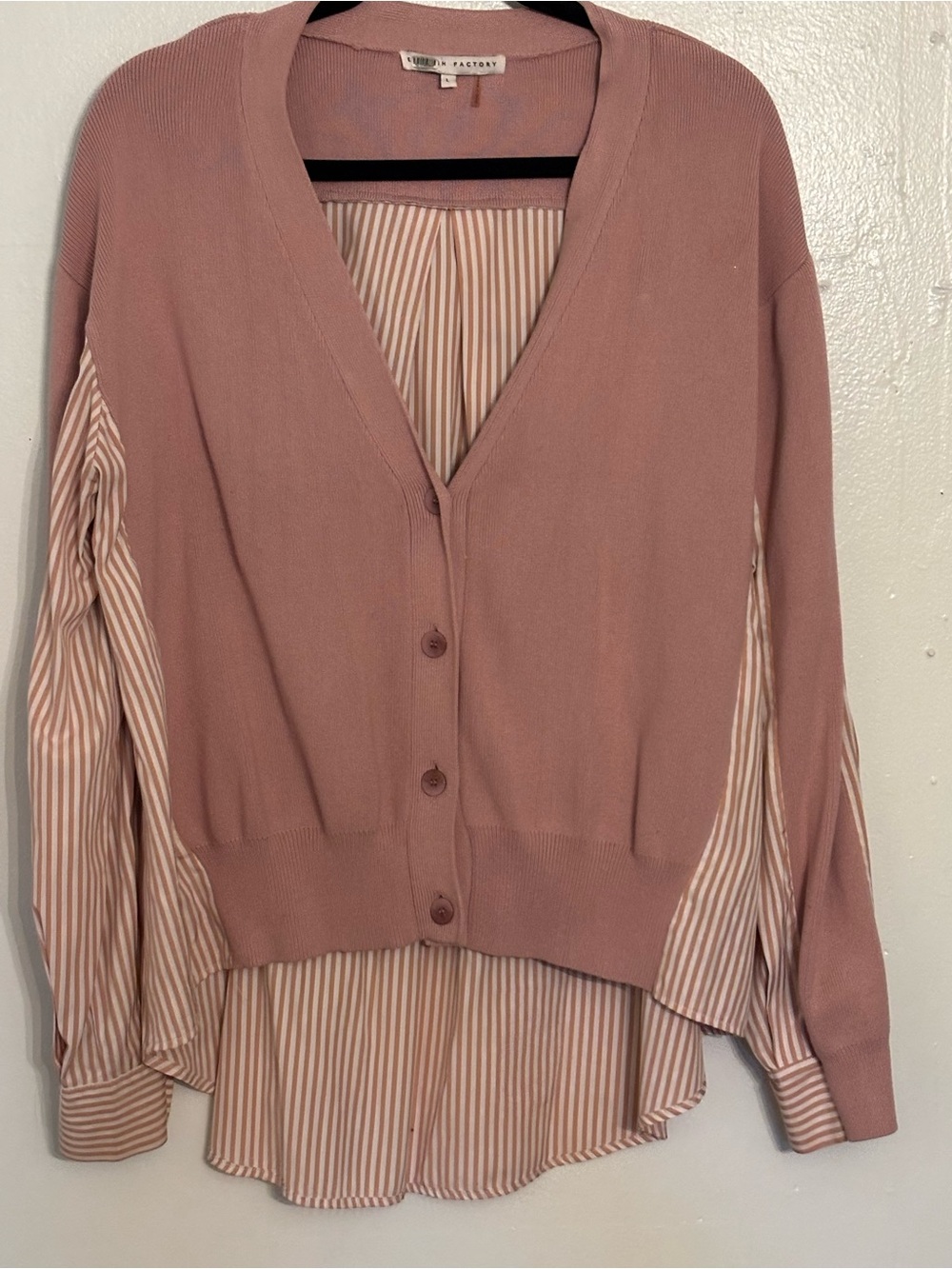 Pink Layered twofer V-Neck Cardigan Sweater